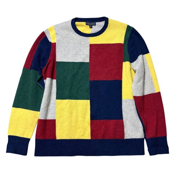 Brooks Brothers Mens Sz L English Lambswool Multicolor Patchwork Sweater - Picture 1 of 9
